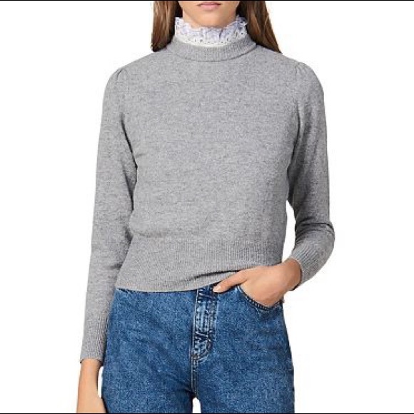 Sandro Carone Sweater Grey Wool Ruffle neck Small - Picture 2 of 9